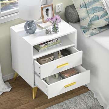 Giluta 2 Drawer White Nightstand - Stylish & Modern Storage