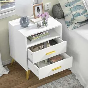 Giluta 2 Drawer White Nightstand - Stylish & Modern Storage