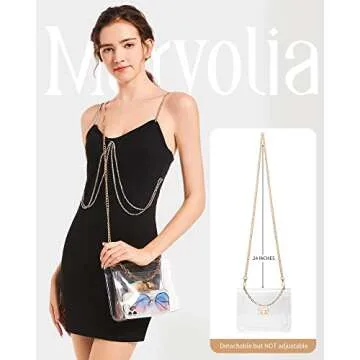 Marvolia Clear Bag Stadium Approved - Clear Purse Clear Crossbody Bag for Women Cute Clear Handbag for Sports Concert Prom - Clear(Golden chain)