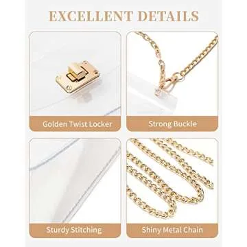 Marvolia Clear Bag Stadium Approved - Clear Purse Clear Crossbody Bag for Women Cute Clear Handbag for Sports Concert Prom - Clear(Golden chain)