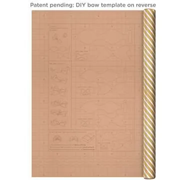 Hallmark Holiday Wrapping Paper with Optional DIY Bow Templates on Reverse (3 Rolls: 120 sq. ft. ttl) Kraft and Gold Christmas Trees, Stripes, Solid Kraft for Christmas, Hanukkah, Weddings, Birthdays, Tri-Pack (0005JXW1059), Brown Gold