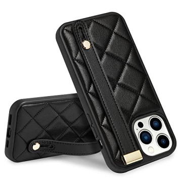 ZVE Designed for iPhone 12 Pro Max Kickstand Case, Quilted Leather Shockproof Case with Stand for Wo...