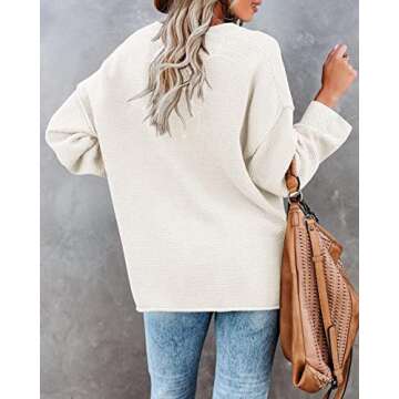 Saodimallsu Women's Oversized Sweaters Batwing Long Sleeve Loose V Neck Button Henley Tops Pullover Knit Jumper White