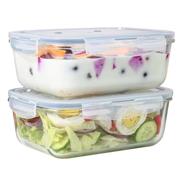 4pc Set of 8 Cup Large Glass Food Storage Containers with Lids - Airtight Meal Prep Container with L...