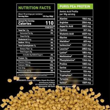 PURIS Organic Pea Protein Crisps, 1LB, Certified Organic Pea Protein Isolate, Keto Protein Crunch, Made 100% in The USA, Non-GMO, Gluten Free, No Sugar, No Soy, 18g Protein, 7g Carbs, Unflavored