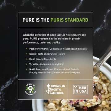 PURIS Organic Pea Protein Crisps, 1LB, Certified Organic Pea Protein Isolate, Keto Protein Crunch, Made 100% in The USA, Non-GMO, Gluten Free, No Sugar, No Soy, 18g Protein, 7g Carbs, Unflavored