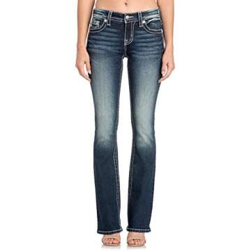 Miss Me Women's Mid Rise Chloe Boot Cut Jeans, Dark Blue, 26