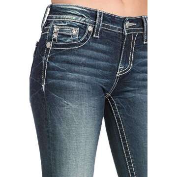 Miss Me Women's Mid Rise Chloe Boot Cut Jeans, Dark Blue, 26