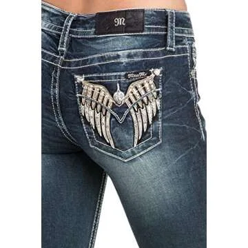 Miss Me Women's Mid Rise Chloe Boot Cut Jeans, Dark Blue, 26