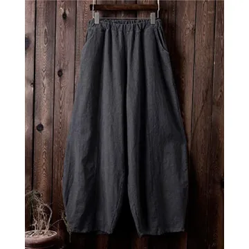 IXIMO Casual Cotton Linen Baggy Pants for Women