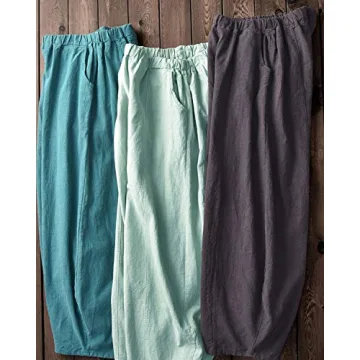 IXIMO Casual Cotton Linen Baggy Pants for Women