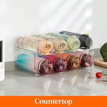 Lifewit Stackable Water Bottle Organizer/Holder for Cabinet Fridge, Kitchen Pantry Organization and Storage, Plastic Wine Racks, Tumbler Travel Mug Cup Holder, 2Pack, Hold 8 Bottles