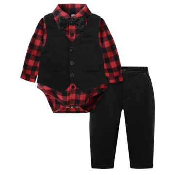 A&J DESIGN Baby Boy Plaid Outfit Infant First Christmas Buffalo Flannel Tartan Wedding Formal Easter...