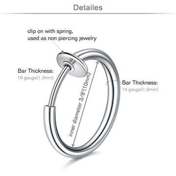 MODRSA Fake Nose Ring Hoop Faux Nose Ring Spring Hoop Fake Nose Piercing Clip on Nose Hoop Fake Lip ...