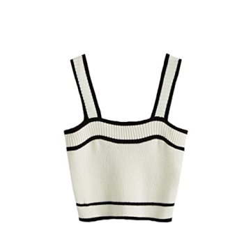 SweatyRocks Women's Sleeveless Ribbed Knit Spaghetti Strap Crop Cami Tank Top Solid White Black S