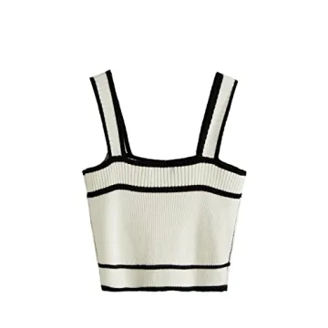 SweatyRocks Women's Sleeveless Ribbed Knit Spaghetti Strap Crop Cami Tank Top Solid White Black S