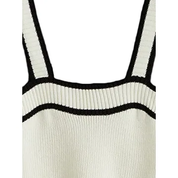 SweatyRocks Women's Sleeveless Ribbed Knit Spaghetti Strap Crop Cami Tank Top Solid White Black S