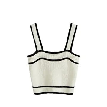 SweatyRocks Women's Sleeveless Ribbed Knit Spaghetti Strap Crop Cami Tank Top Solid White Black S
