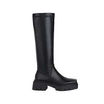 vivianly Women's Chunky Heel Knee high Boots Zipper Square Toe Platform Booties Black Size 9