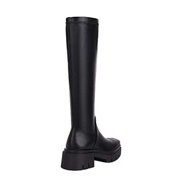 vivianly Women's Chunky Heel Knee high Boots Zipper Square Toe Platform Booties Black Size 9
