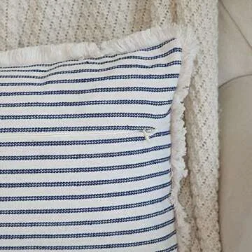 Hckot Throw Pillow Covers 20x20 Set of 2 Striped Pillow Covers with Fringe Chic Cotton Decorative Pillows Square Cushion Covers for Sofa Couch Bed Living Room Farmhouse Decor,Navy Blue