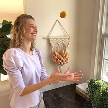 Kiki's Living Wall Fruit Basket for Kitchen - Macrame Wall Mounted Fruit Basket - Macrame Fruit Hammock - Macrame Fruit Basket - Boho Wall Baskets - Boho Kitchen Decor - Fruit Hanging Basket