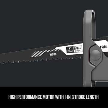 ​​CRAFTSMAN V20 Reciprocating Saw, Cordless, 3,000 RPM, Variable Speed Trigger, Quick Easy Blade Change, Bare Tool Only (CMCS300B)