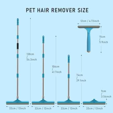 YULOOSI Carpet Rake for Pet Hair Removal, Updated Reusable Pet Hair Remover with 65” Adjustable Long Handle, 2 in 1 Rubber Broom and Carpet Brush Scraper for Rugs, Mats, Couch, Furniture