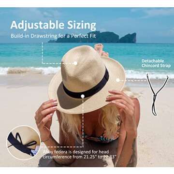 Joywant Abby Straw Sun Hat for Women with UV Protection Wide Brim Wind Lanyard,Travel Foldable Summer Beach Hat Panama Fedora-Beige