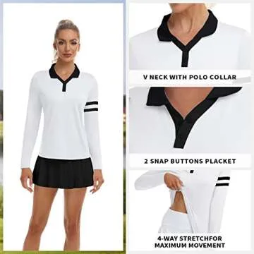 Soneven Womens Golf Shirts Moisture Wicking Long Sleeve Polo Shirts Collared V-Neck Golf Polos Shirts