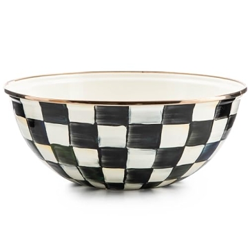 MACKENZIE-CHILDS Enamel Everyday Bowl, Perfect Serving Piece in Courtly Check Black-and-White