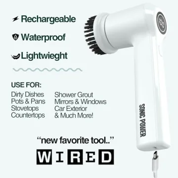 SonicPower Electric Spin Scrubber, Handheld & Ergonomic, IPx7 Waterproofing, 4 Multi-Purpose Attachments Included, Long Lasting Rechargeable Battery