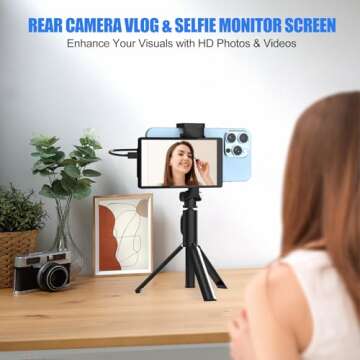 5'' Phone Vlog Selfie Monitor Screen, Back Camera Monitor for iPhone & Android, Low Latency, Easy & ...