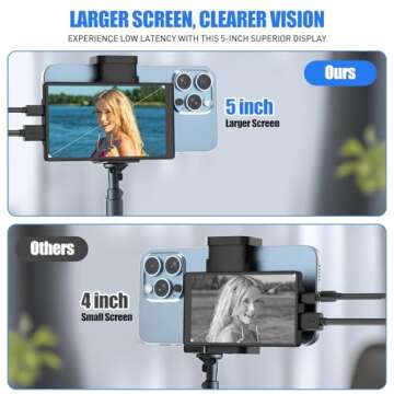 5'' Phone Vlog Selfie Monitor Screen, Back Camera Monitor for iPhone & Android, Low Latency, Easy & Stable Connection, Ideal for Content Creation TikTok, YouTube,Instagram Live Streaming