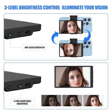 5'' Phone Vlog Selfie Monitor Screen, Back Camera Monitor for iPhone & Android, Low Latency, Easy & Stable Connection, Ideal for Content Creation TikTok, YouTube,Instagram Live Streaming