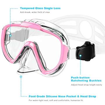 Snorkel Set, Zipoute Snorkel Dry Top Snorkeling Gear for Adults, Panoramic Anti-Leak and Anti-Fog Tempered Glass Lens, Adults Adjustable Snorkeling Set, Scuba Diving Swimming Training Snorkel Kit