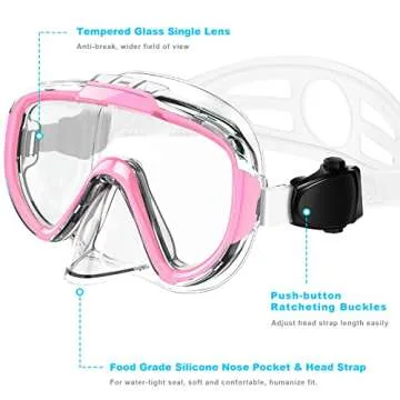 Snorkel Set, Zipoute Snorkel Dry Top Snorkeling Gear for Adults, Panoramic Anti-Leak and Anti-Fog Tempered Glass Lens, Adults Adjustable Snorkeling Set, Scuba Diving Swimming Training Snorkel Kit