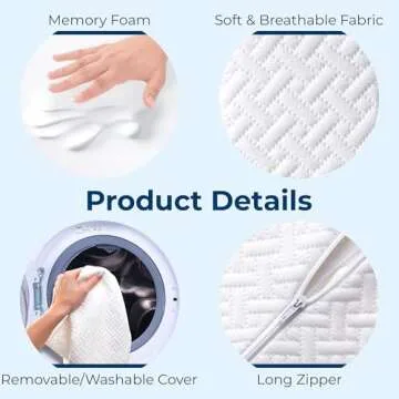 5 STARS UNITED Knee Pillow for Back Sleeping – Memory Foam Cushion for Sciatica Pain Relief – Under Leg Support for Sleeping on Back – Half Moon Bolster for Bed, White