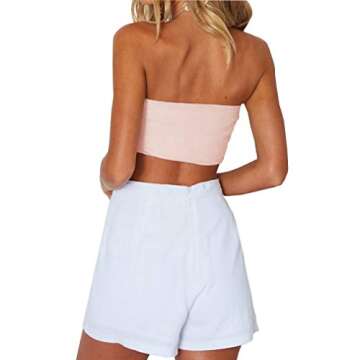Women's Sexy Summer Solid Candy Color Tube Top Crop Tops (Pink, Free) One Size