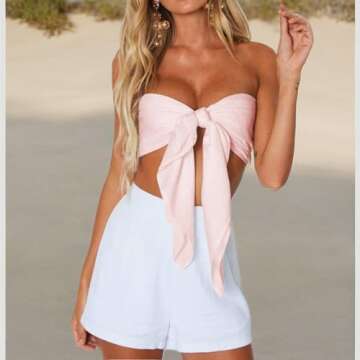 Women's Sexy Summer Solid Candy Color Tube Top Crop Tops (Pink, Free) One Size