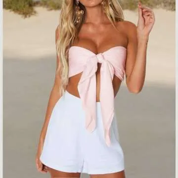 Women's Sexy Summer Solid Candy Color Tube Top Crop Tops (Pink, Free) One Size