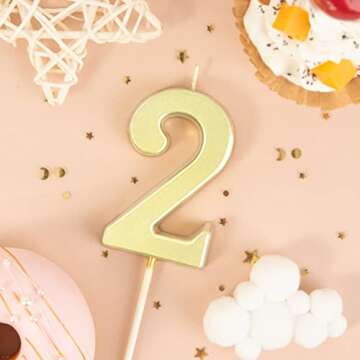 PHD CAKE 2.76 Inch Modern Gold 2 Number Birthday Candles, Gold Number Candles, Cake Number Candles, ...