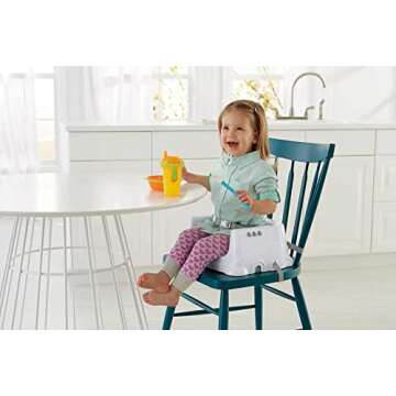 Fisher-Price Toddler Booster Seat Healthy Care Deluxe Blue Adjustable Chair for Dining Table & Trave...