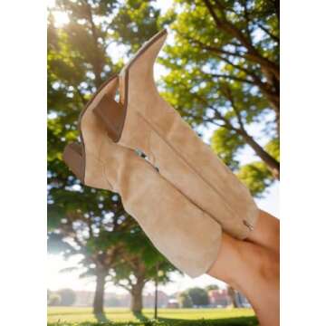 MeiLuSi Womens Knee High Boots, Fall Boots for Women 2024,Slouchy Suede Boots Chunky Heel Slouch Boots Wide Calf Boots Tall Boots Side Zipper Size 8.5 Aprocot