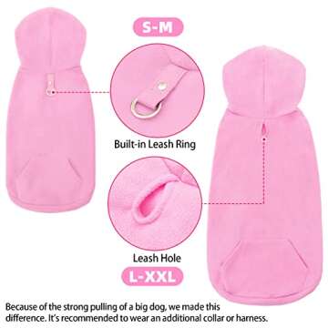 EXPAWLORER Dog Hoodie with Pocket, Polar Fleece Dog Sweatshirt Fall Cold Winter Sleeveless Sweater with Hood, Warm Cozy Pet Clothes for Small to Large Dogs Boys and Girls (Pink, M)