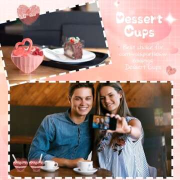 Ziliny Mini Dessert Cups with Spoons 2.7 oz Plastic Appetizer Cup Clear Disposable Reusable Heart Shaped Bowl for Valentine Wedding Party Cakes Ice Cream Tasting(Pink,40 Set)