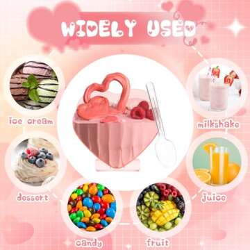 Ziliny Mini Dessert Cups with Spoons 2.7 oz Plastic Appetizer Cup Clear Disposable Reusable Heart Shaped Bowl for Valentine Wedding Party Cakes Ice Cream Tasting(Pink,40 Set)