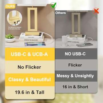 Bedroom Table Lamps Set of 2 - Beige Touch Bedside Lamps with USB C+A, 3 Way Dimmable Gold Lamp for Nightstand, Modern Night Stands Lamps for Living Room End Tables Desk Bed Side