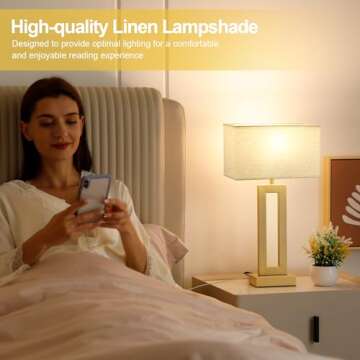 Bedroom Table Lamps Set of 2 - Beige Touch Bedside Lamps with USB C+A, 3 Way Dimmable Gold Lamp for Nightstand, Modern Night Stands Lamps for Living Room End Tables Desk Bed Side