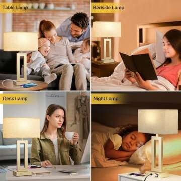 Bedroom Table Lamps Set of 2 - Beige Touch Bedside Lamps with USB C+A, 3 Way Dimmable Gold Lamp for Nightstand, Modern Night Stands Lamps for Living Room End Tables Desk Bed Side